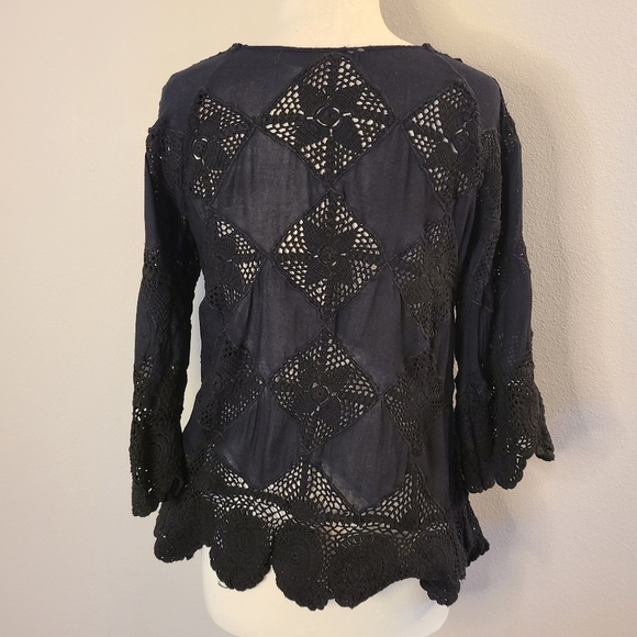 Free People Black Crochet Bell Sleeve Top - Picture 5 of 8